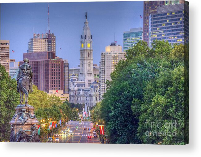 Philadelphia City Hall Acrylic Print featuring the photograph Benjamin Franklin Parkway City Hall by David Zanzinger