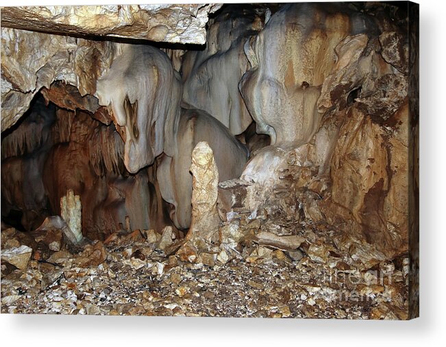 Cave Acrylic Print featuring the photograph Bizarre mineral formations in stalactite cavern #1 by Michal Boubin