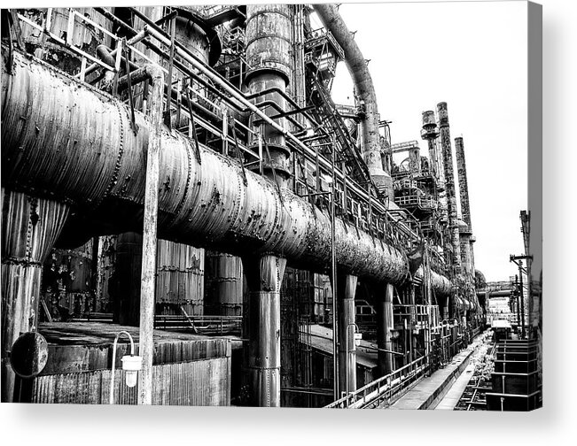 Industrial Acrylic Print featuring the photograph Black and White - Bethlehem Steel Mill #1 by Bill Cannon