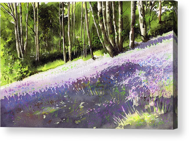 Wood Acrylic Print featuring the painting Bluebell wood #1 by Paul Dene Marlor