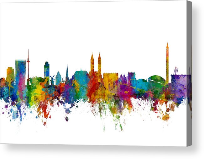 Bremen Acrylic Print featuring the digital art Bremen Germany Skyline #1 by Michael Tompsett