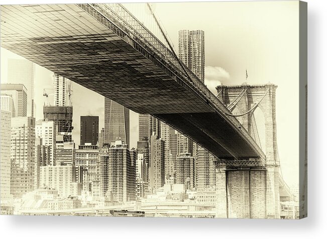 Black And White Acrylic Print featuring the photograph Brooklyn Bridge #1 by John Hoey