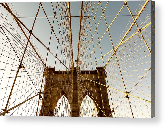 Brooklyn Bridge Acrylic Print featuring the photograph Brooklyn Bridge Wires by Alissa Beth Photography