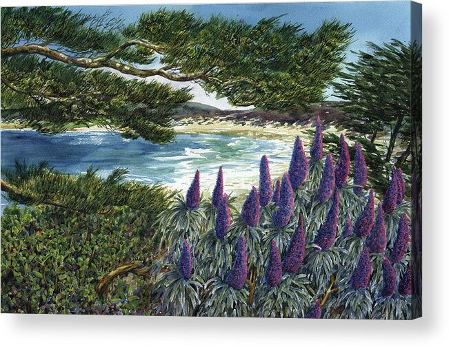 Seascape Acrylic Print featuring the painting Carmel #1 by Karen Wright
