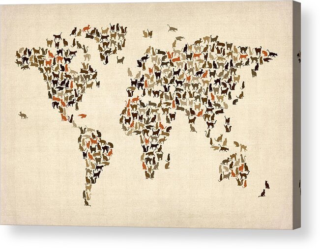 World Map Acrylic Print featuring the digital art Cats Map of the World Map by Michael Tompsett