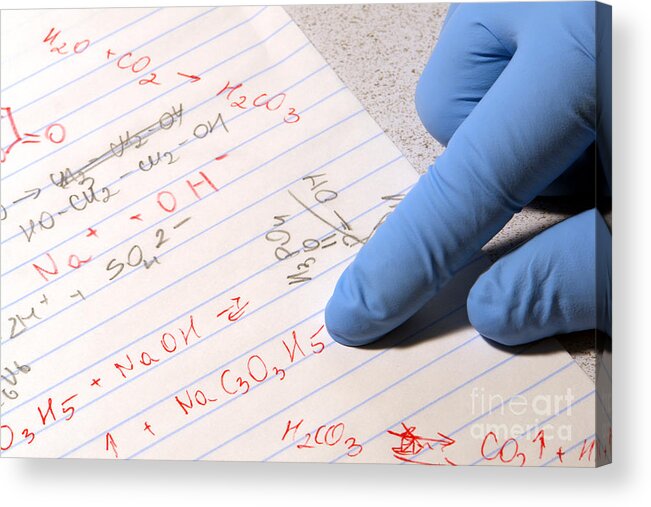 Application Acrylic Print featuring the photograph Chemistry Formulas in Science Research Lab #1 by Olivier Le Queinec