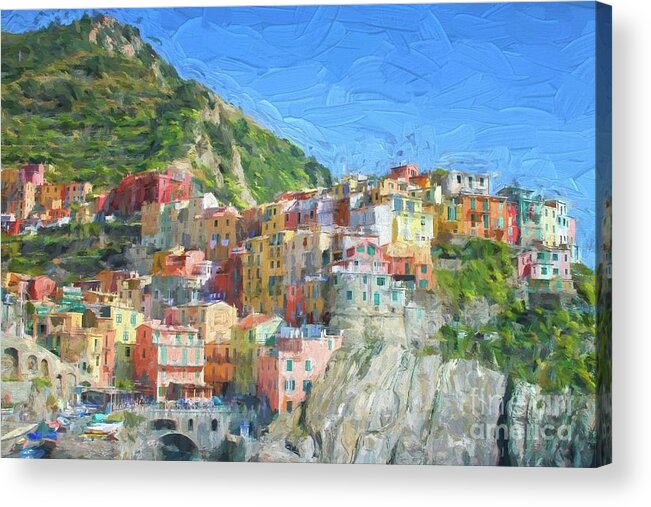 Architecture Acrylic Print featuring the digital art Manarola Cinqueterre in Italy by Patricia Hofmeester
