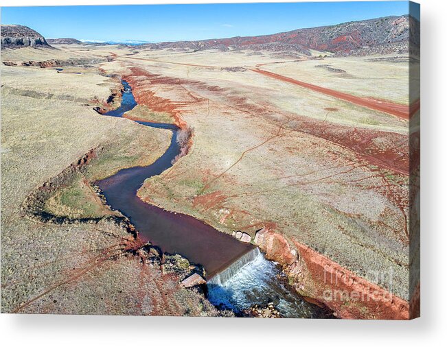 Colorado Acrylic Print featuring the photograph creek at Colorado foothills - aerial view #1 by Marek Uliasz