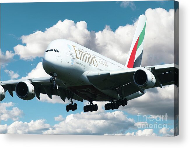 Airbus A380 Acrylic Print featuring the digital art Emirates A380 by Airpower Art