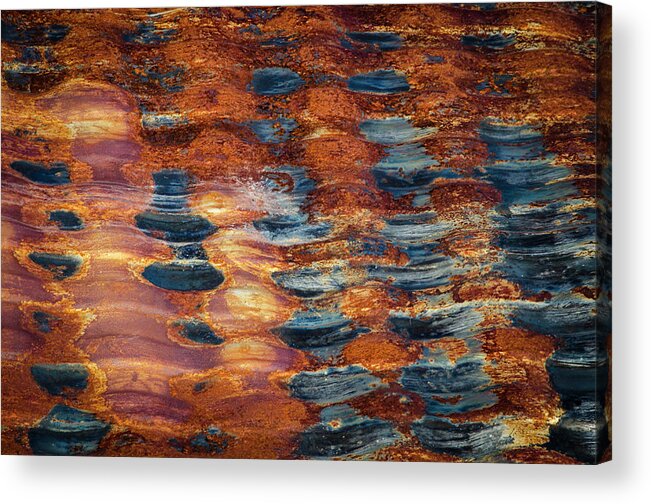 Winter Snow Cold Texture White Minimal Sky Rust Blue Orange Ripp Acrylic Print featuring the photograph Float On #1 by Sandra Parlow