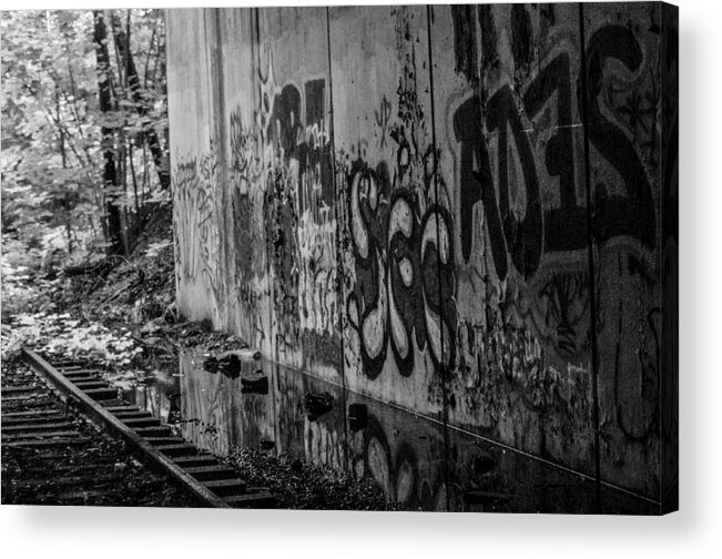 Graffitti And Train Tracks Acrylic Print featuring the photograph Graffitti and train tracks #2 by Gerald Kloss