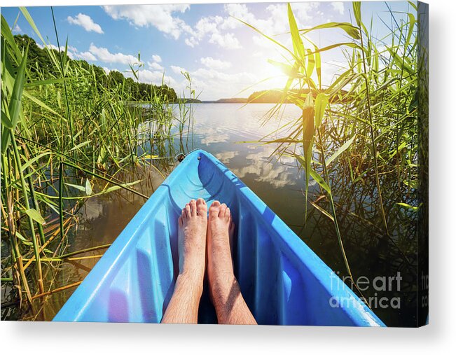 Kayaking Acrylic Print featuring the photograph Kayaking on the lake. #1 by Michal Bednarek
