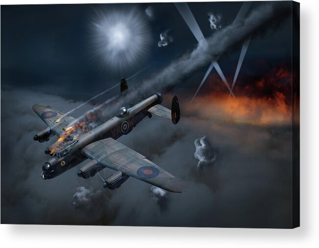 419 Squadron Rcaf Acrylic Print featuring the photograph Lancaster KB799 under fire by Gary Eason