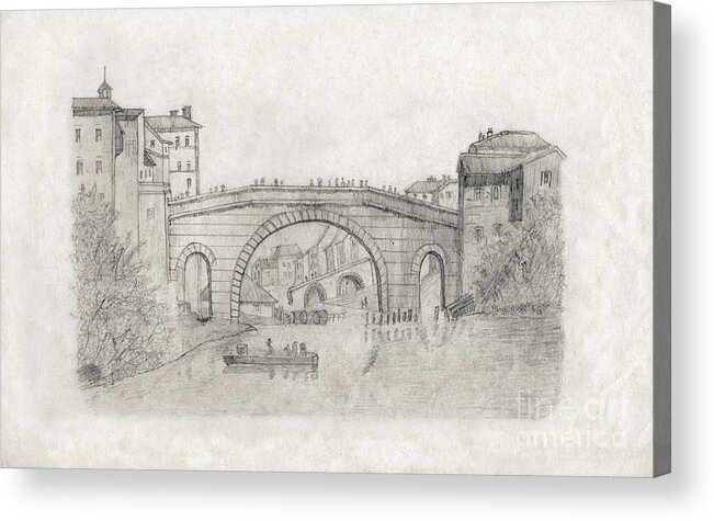 Liverpool Acrylic Print featuring the drawing Liverpool Bridge #1 by Donna L Munro