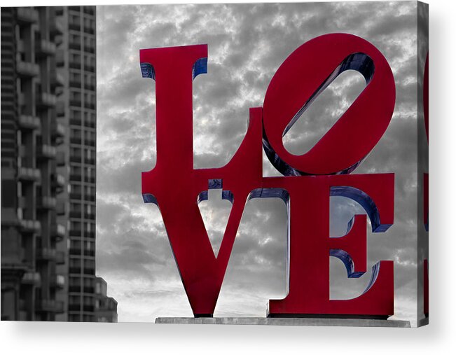 Love Sign Acrylic Print featuring the photograph Love Park BW #2 by Susan Candelario