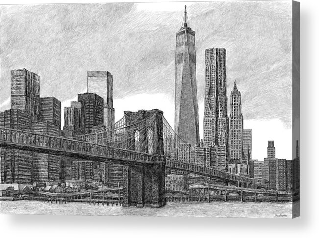 New York City Acrylic Print featuring the digital art Lower Manhattan Skyline #1 by Steve Breslow