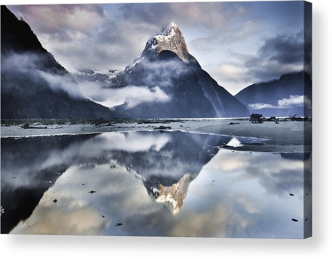 00438708 Acrylic Print featuring the photograph Mitre Peak Reflecting In Milford Sound by Colin Monteath