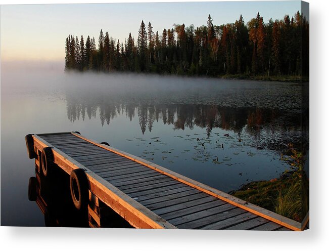 Mist Acrylic Print featuring the digital art Morning mist over Lynx Lake in Northern Saskatchewan #1 by Mark Duffy