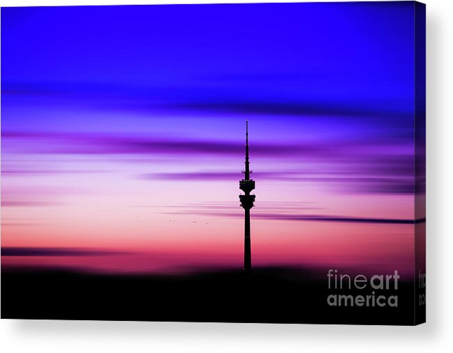 Bavaria Acrylic Print featuring the photograph Munich - Olympiaturm at sunset by Hannes Cmarits