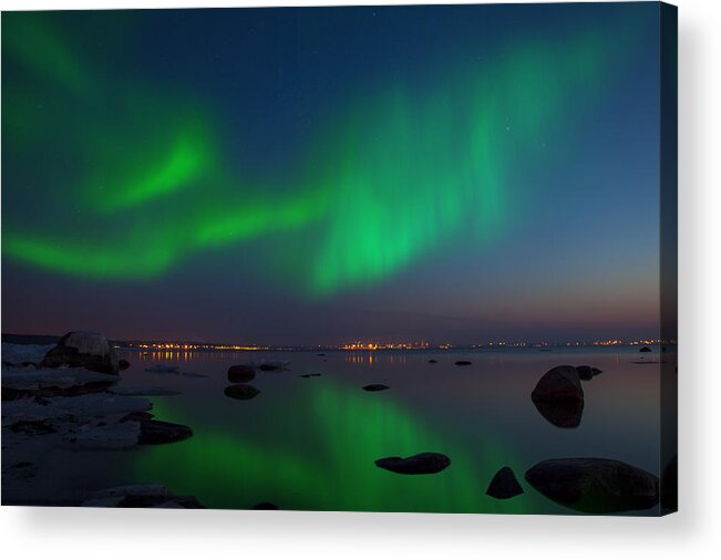Astronomy Acrylic Print featuring the photograph Northern Lights Aurora Borealis in Northern Europe #1 by Sandra Rugina