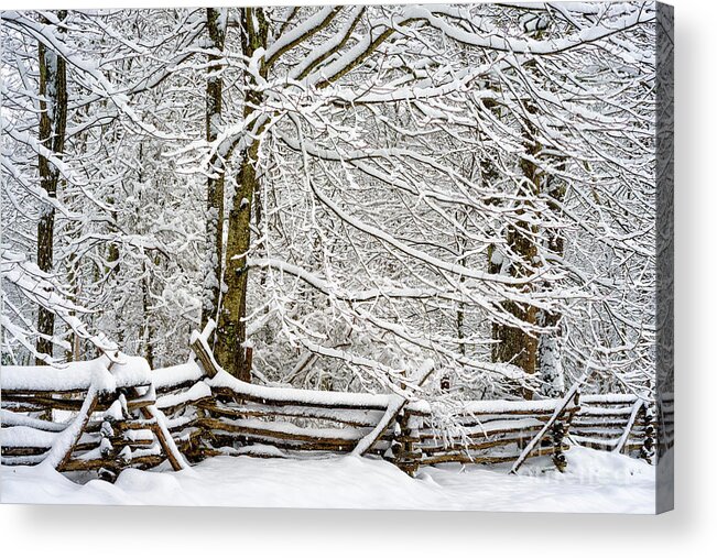 Winter Acrylic Print featuring the photograph Rail Fence and Snow #1 by Thomas R Fletcher