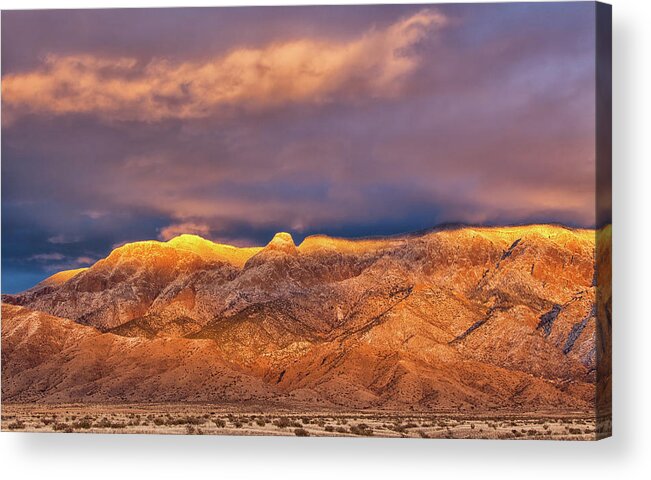 Sandia Crest Acrylic Print featuring the photograph Sandia Crest Stormy Sunset #1 by Alan Vance Ley