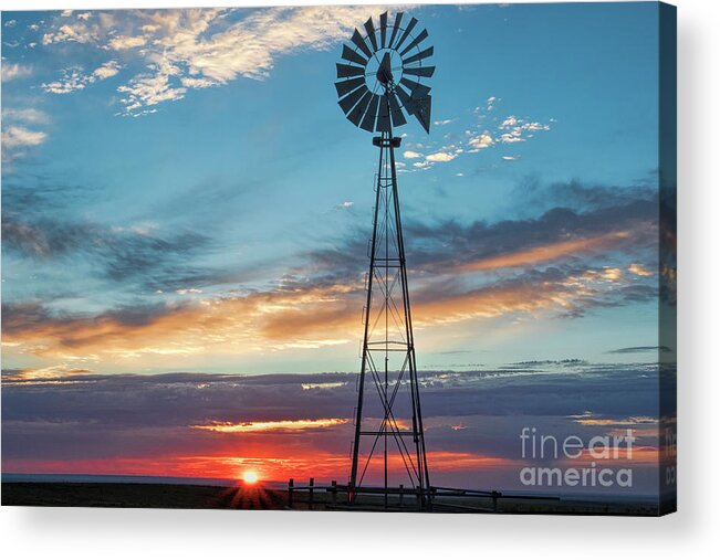 Windmill Landscape Acrylic Print featuring the photograph Prairie Station by Jim Garrison