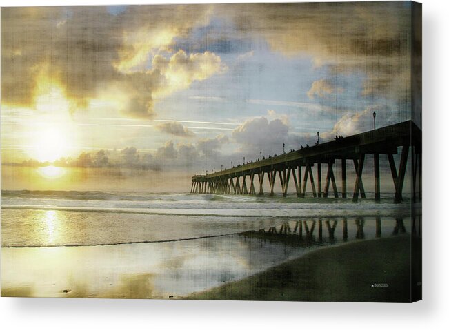  Acrylic Print featuring the photograph Stormy Sunrise At Johnnie Mercer's Pier #2 by Phil Mancuso