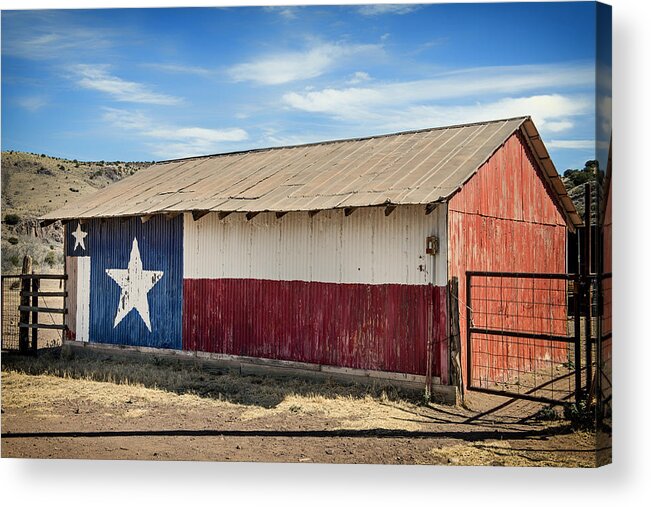 Texas Acrylic Print featuring the photograph Texas State Flag on a Texan Ranch Barn #1 by Mountain Dreams