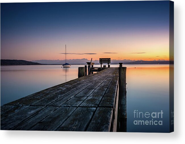 Ammersee Acrylic Print featuring the photograph The jetty to sunset #1 by Hannes Cmarits