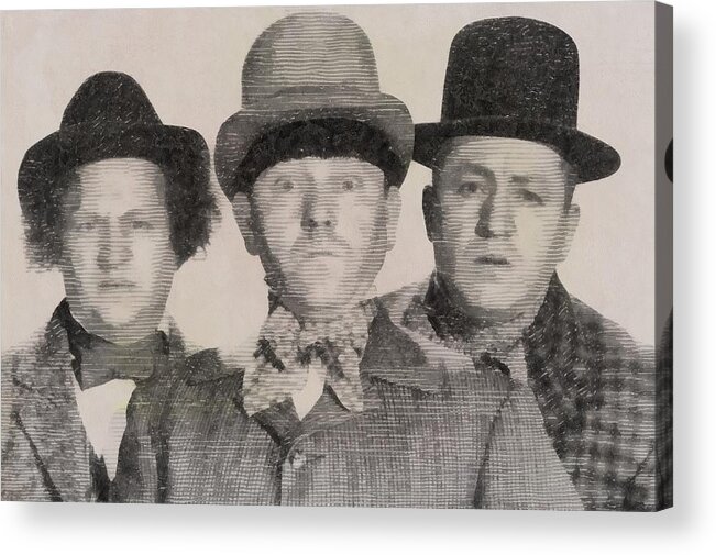 Three Acrylic Print featuring the drawing The Three Stooges Hollywood Legends #3 by Esoterica Art Agency