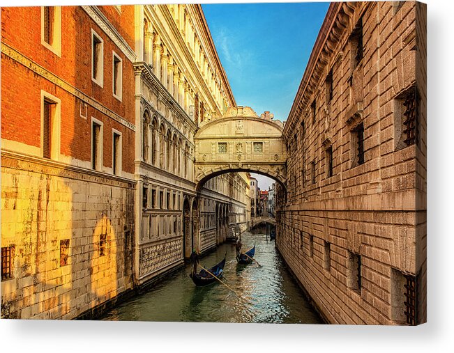 Venice Acrylic Print featuring the photograph Two Gondolas #1 by Andrew Soundarajan