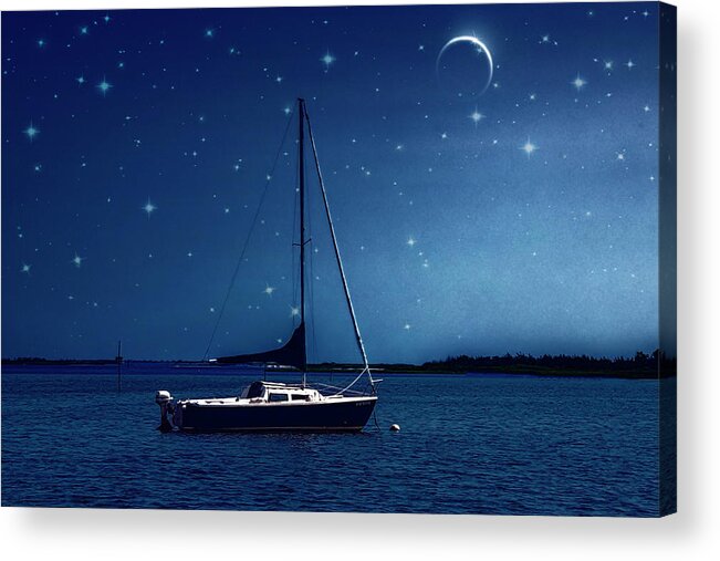 Sailboat Acrylic Print featuring the photograph Under The Stars by Cathy Kovarik
