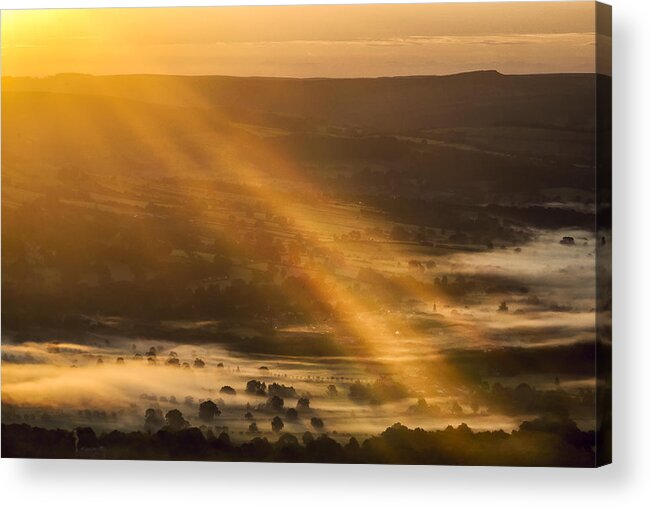 Dawn Acrylic Print featuring the photograph View over the Hope Valley from Mam Tor at dawn by Neil Alexander Photography