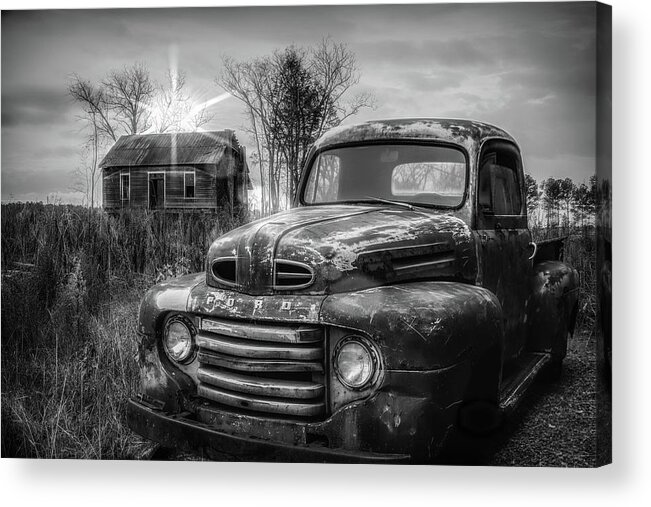 1948 Acrylic Print featuring the photograph Vintage Classic Ford Pickup Truck in Black and White by Debra and Dave Vanderlaan