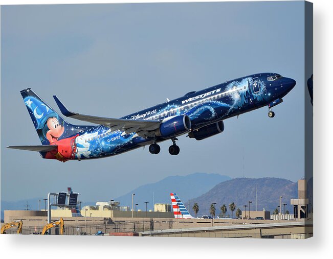 Airplane Acrylic Print featuring the photograph WestJet Boeing 737-8CT C-GWSZ Magic Plane Phoenix Sky Harbor January 22 2016 #1 by Brian Lockett
