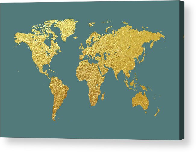 World Map Acrylic Print featuring the digital art World Map Gold Foil #1 by Michael Tompsett