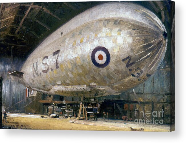 -aviation- Acrylic Print featuring the painting World War I - British Airship by Alfred Egerton Cooper