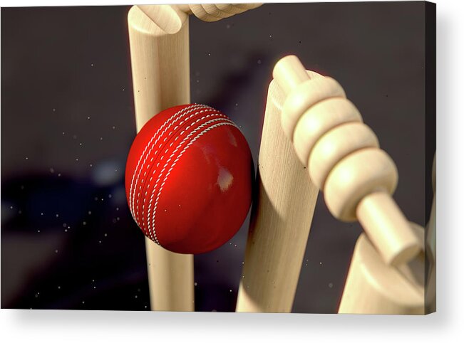 Action Acrylic Print featuring the digital art Cricket Ball Hitting Wickets #10 by Allan Swart