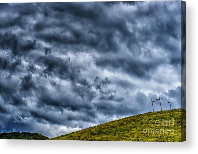 Cross Acrylic Print featuring the photograph Three Crosses on Hill #10 by Thomas R Fletcher