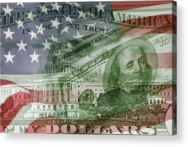Flag Acrylic Print featuring the photograph USA finance #13 by Les Cunliffe