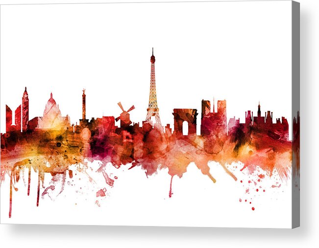 Paris Acrylic Print featuring the digital art Paris France Skyline #14 by Michael Tompsett