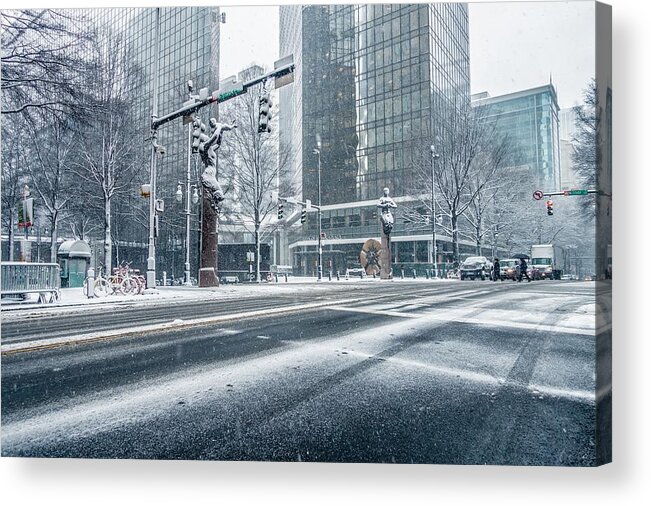 Rare Acrylic Print featuring the photograph Rare Wintry Mix Around Charlotte City Streets In North Carolina #16 by Alex Grichenko