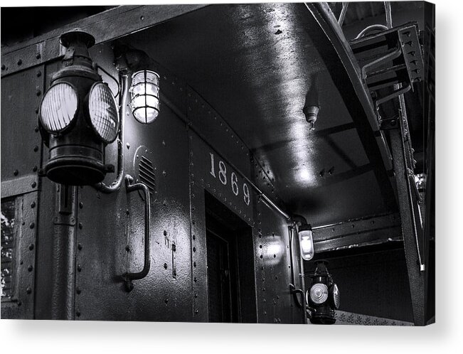 Arrested Decay Acrylic Print featuring the photograph 1869 Caboose bw by Denise Dube