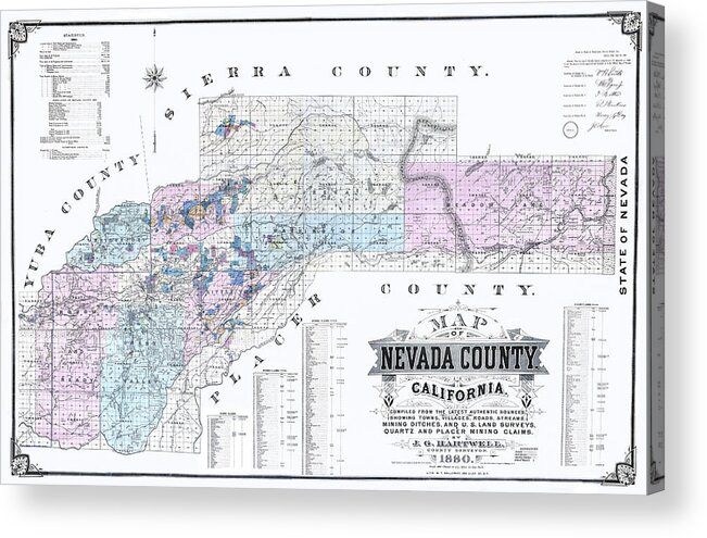 Map Acrylic Print featuring the digital art 1880 Nevada County Mining Claim Map by Lisa Redfern