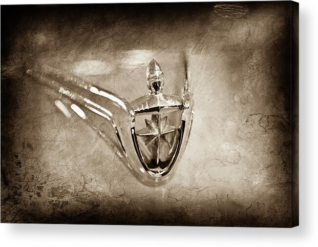 1956 Lincoln Premier Convertible Hood Ornament Acrylic Print featuring the photograph 1956 Lincoln Premier Convertible Hood Ornament -0832s by Jill Reger