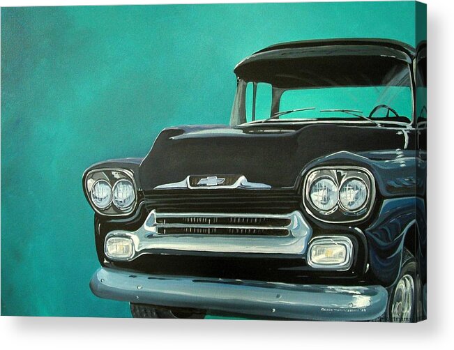 Folk Art Acrylic Print featuring the painting 1957 Apache Truck by Debbie Criswell