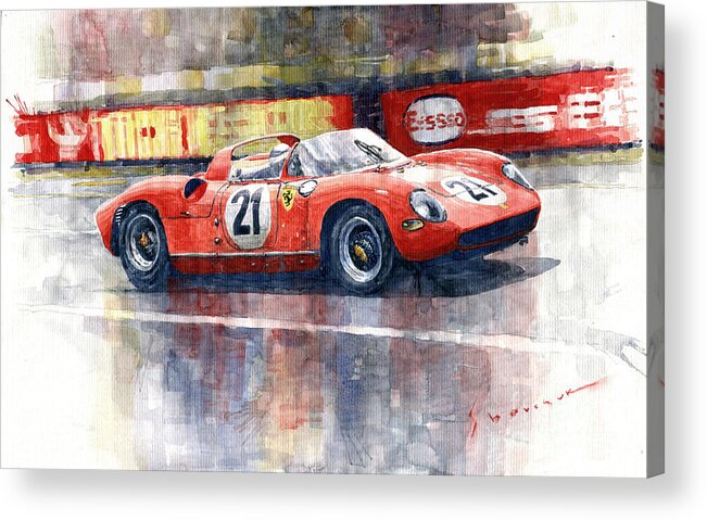 Shevchukart Acrylic Print featuring the painting 1964 LeMans 24 Ferrari 275P Ludovico Scarfiotti by Yuriy Shevchuk
