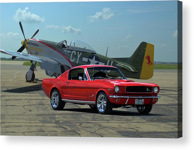 1965 Acrylic Print featuring the photograph 1965 Mustang Fastback and P51 Mustang by Tim McCullough