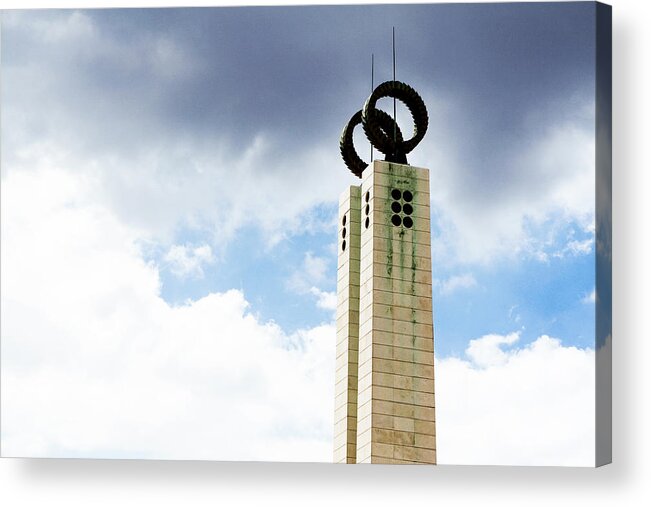 Lisbon Acrylic Print featuring the photograph 1974 Revolution Memorial Wrapped in Clouds by Lorraine Devon Wilke